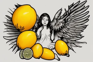 Angel grabbing a lemon from tree tattoo idea