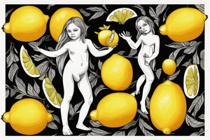 Angel grabbing a lemon from tree tattoo idea