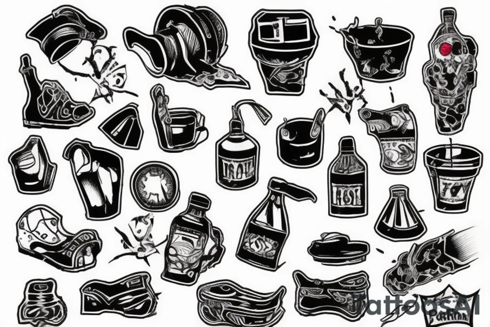 trash polka red and black, full slave tattoo idea