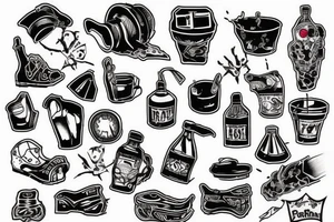 trash polka red and black, full slave tattoo idea