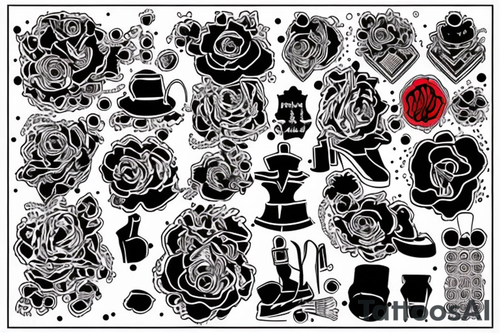 trash polka red and black, full slave tattoo idea