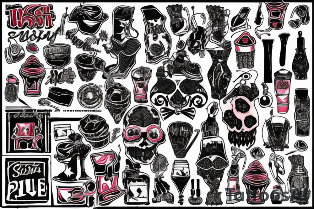 trash polka red and black, full slave tattoo idea