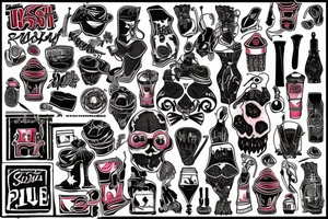 trash polka red and black, full slave tattoo idea