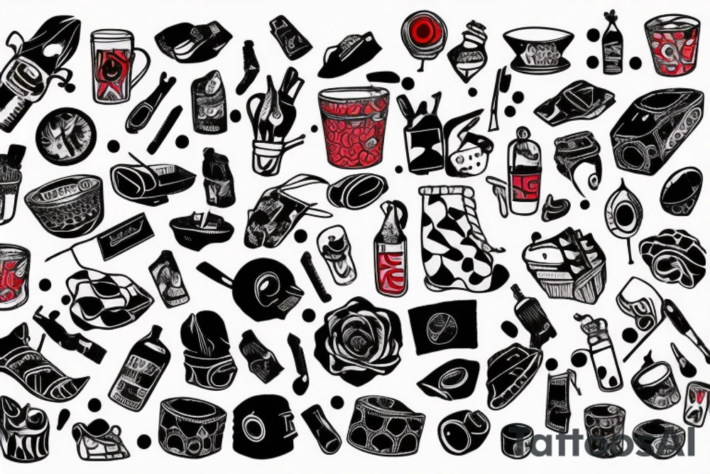 trash polka red and black, full slave tattoo idea