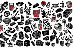 trash polka red and black, full slave tattoo idea