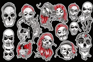 trash polka red and black, full slave tattoo idea