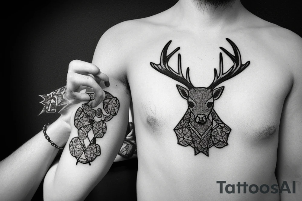 shamrock stag cross knot tattoo idea