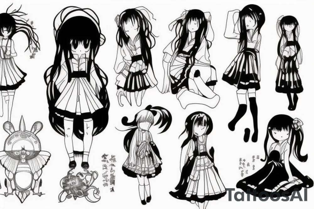 anime girl in dress tattoo idea