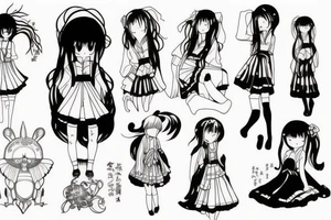 anime girl in dress tattoo idea