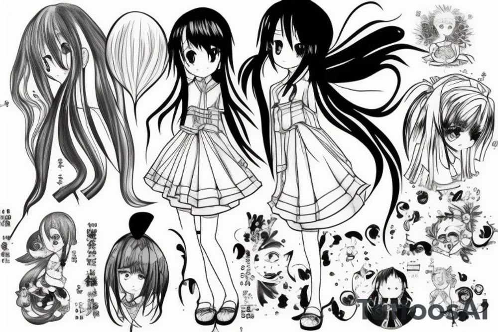 anime girl in dress tattoo idea