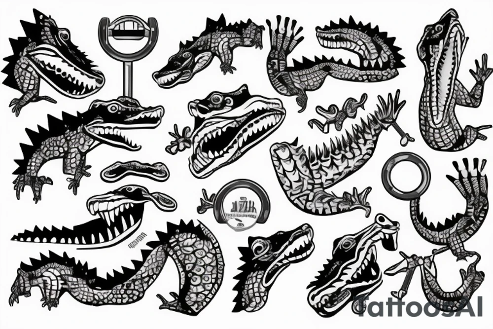 crocodile lifts a barbell sport tattoo idea