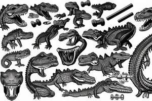 crocodile lifts a barbell sport tattoo idea