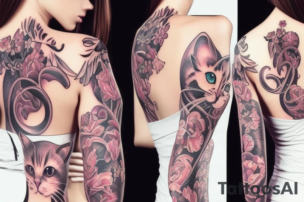 shoulder back feminine cat tattoo tattoo idea
