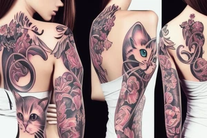 shoulder back feminine cat tattoo tattoo idea