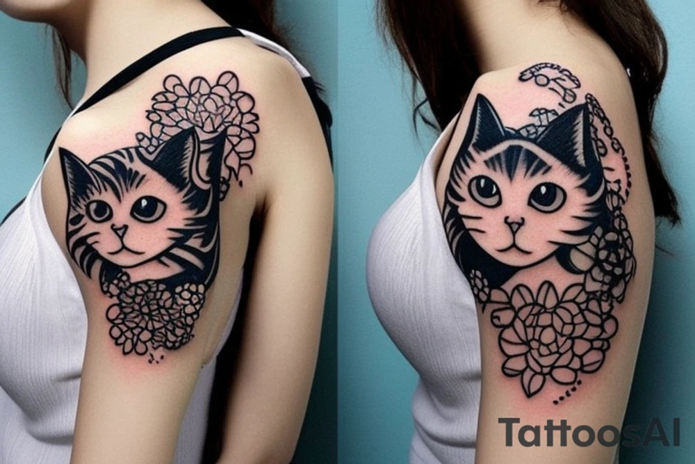 shoulder back feminine cat tattoo tattoo idea