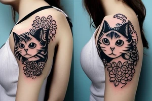 shoulder back feminine cat tattoo tattoo idea