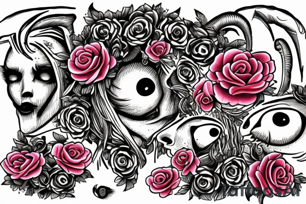 ram with roses for eyes tattoo idea