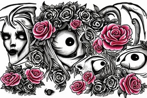 ram with roses for eyes tattoo idea