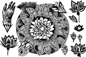 peaseant hand holding a lotus flower tattoo idea
