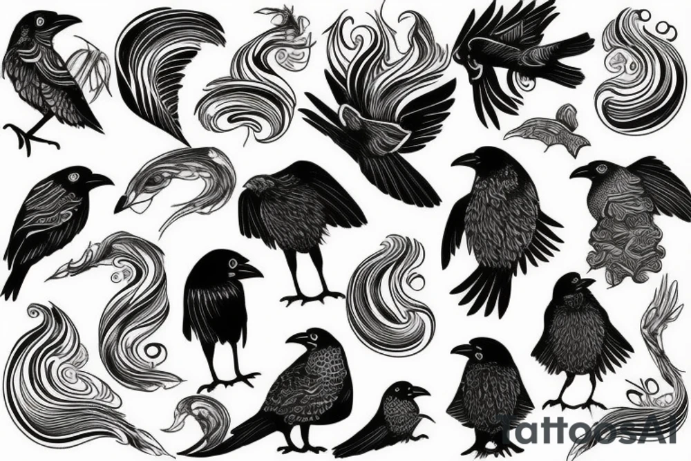 crow made of waves tattoo idea