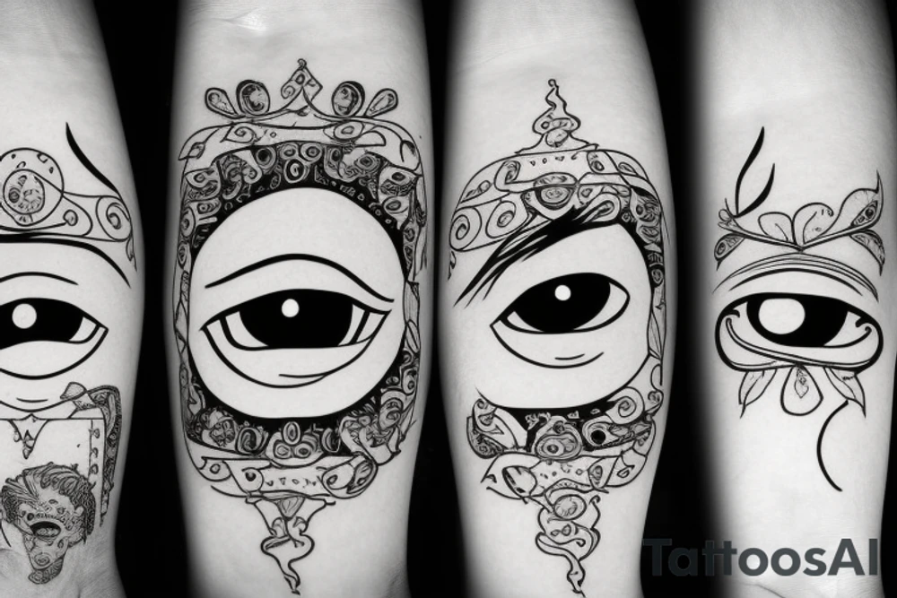 traditional style door with eyes and hands tattoo idea