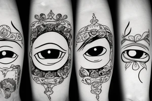 traditional style door with eyes and hands tattoo idea