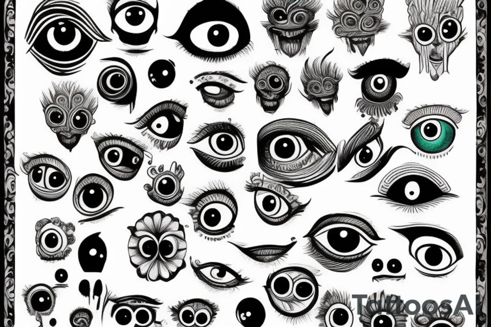 traditional style door with eyes and hands tattoo idea