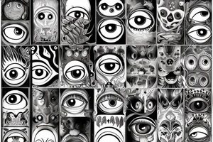 traditional style monster door with eyes and hands tattoo idea