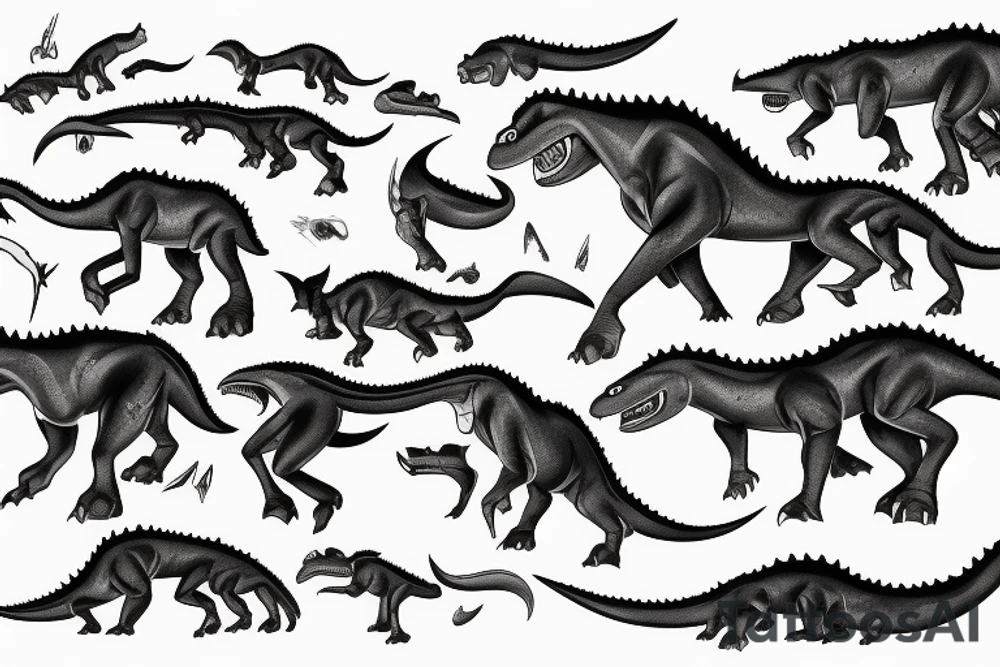 dinousaur atacking a city tattoo idea