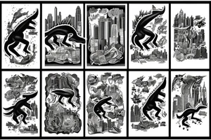dinousaur atacking a city tattoo idea