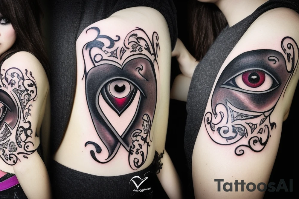 dark gothic heart with evil eye tattoo idea