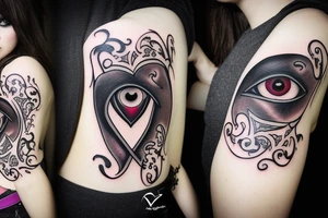 dark gothic heart with evil eye tattoo idea