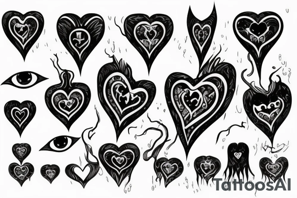 dark gothic heart with evil eye tattoo idea