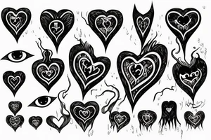 dark gothic heart with evil eye tattoo idea