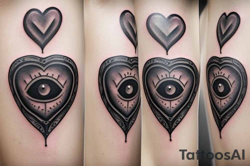 medieval locket, dark gothic heart with evil eye in the middle tattoo idea