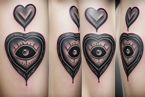 medieval locket, dark gothic heart with evil eye in the middle tattoo idea