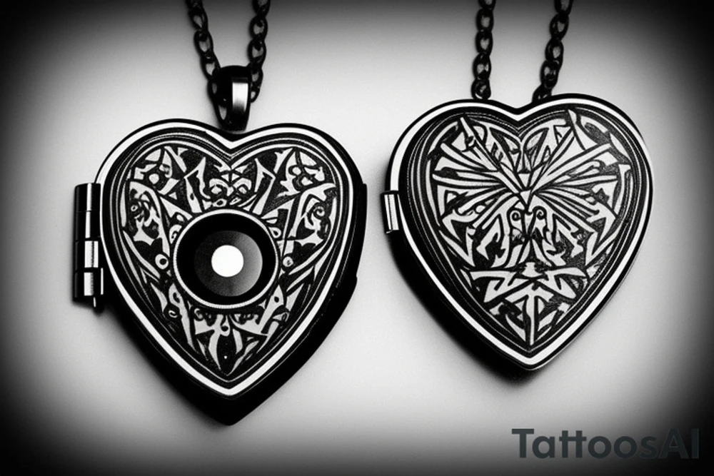 medieval locket, dark gothic heart with evil eye in the middle tattoo idea