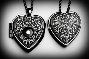 medieval locket, dark gothic heart with evil eye in the middle tattoo idea