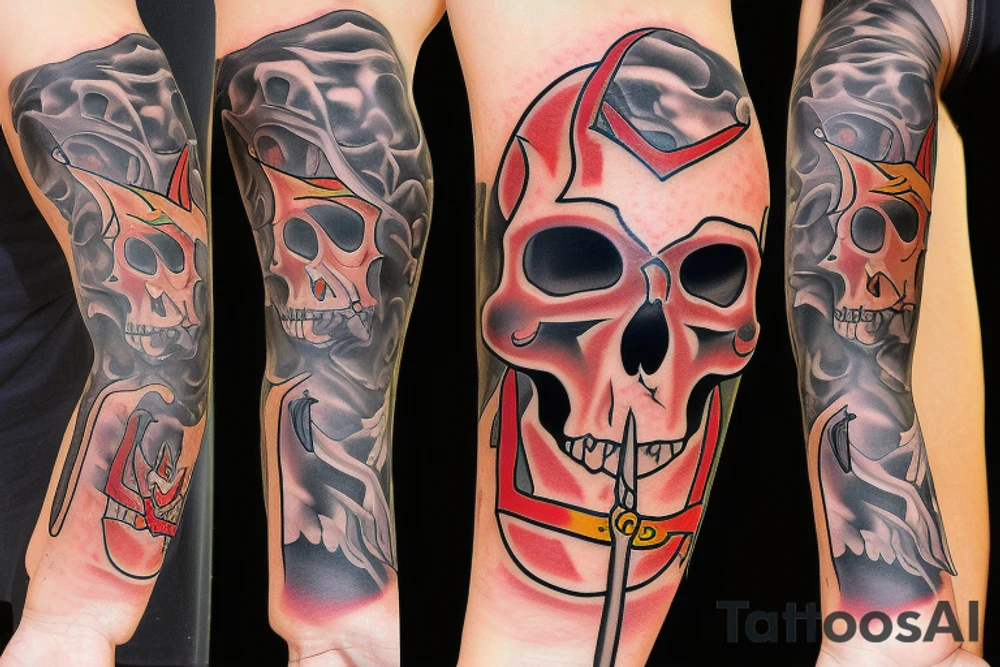 skull with a sword impaled on fire tattoo idea