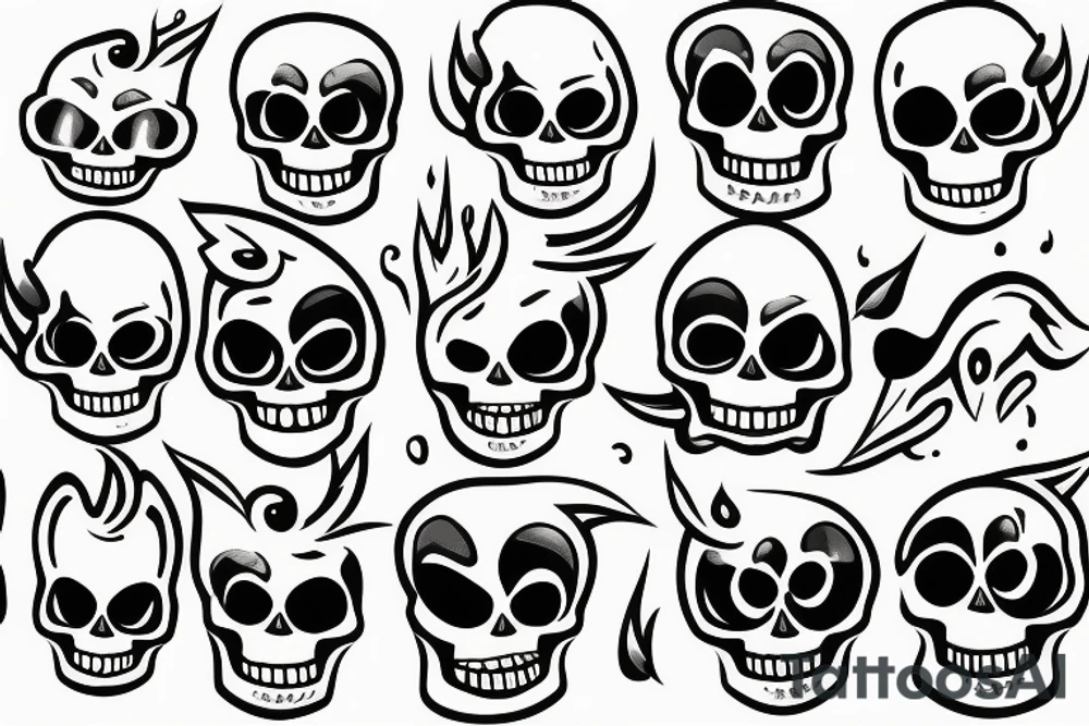 minimalist cheerful smiling skull on fire tattoo idea