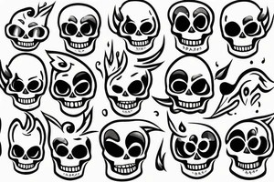 minimalist cheerful smiling skull on fire tattoo idea