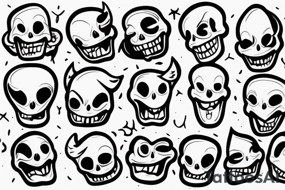 minimalist cheerful smiling skull on fire tattoo idea