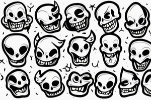 minimalist cheerful smiling skull on fire tattoo idea