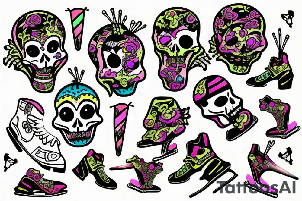 neon skeleton skating tattoo idea