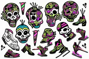 neon skeleton skating tattoo idea