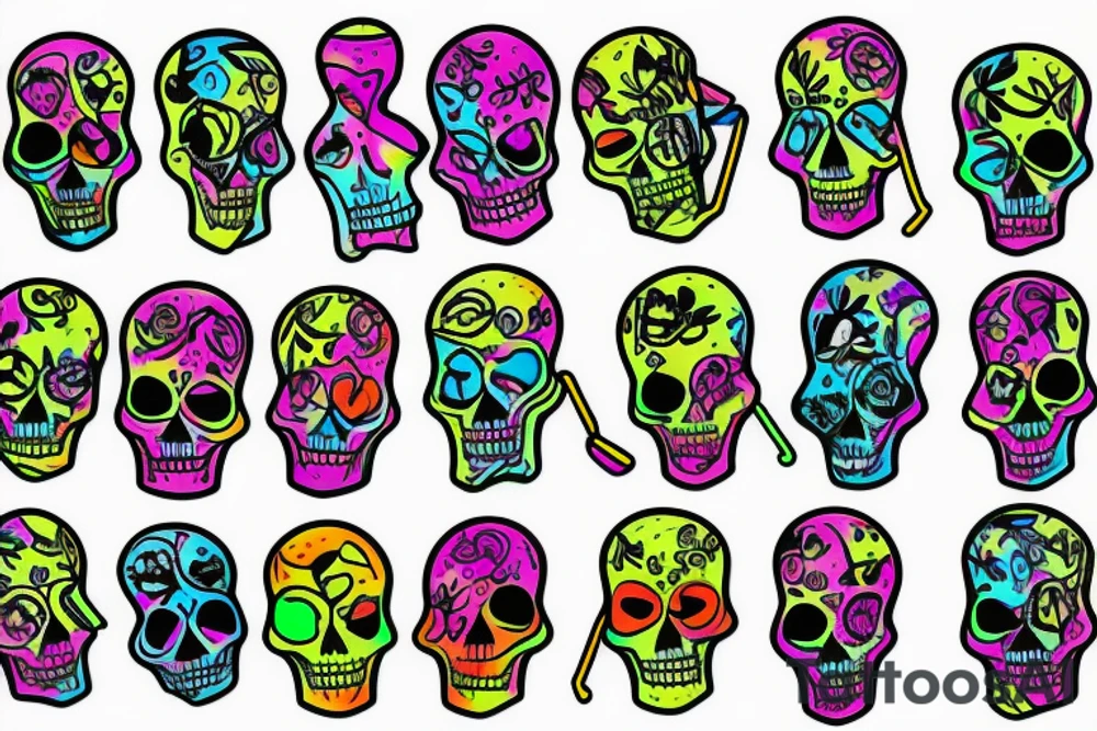 neon skeleton skating tattoo idea