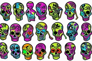 neon skeleton skating tattoo idea