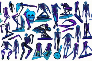 neon blue dynamic full body skeleton skating tattoo idea