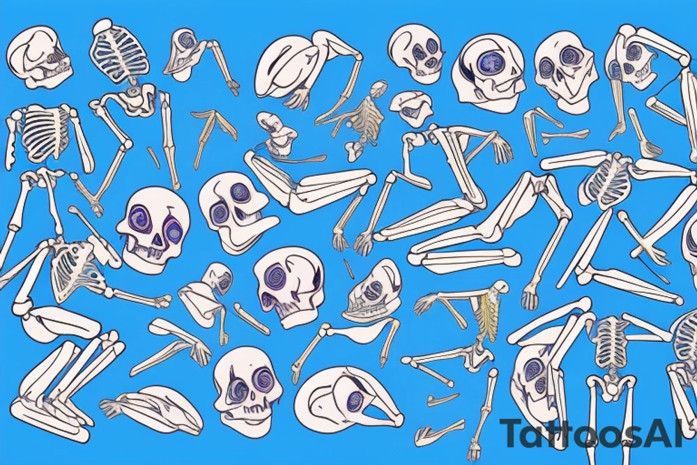 neon blue dynamic full body skeleton skating tattoo idea