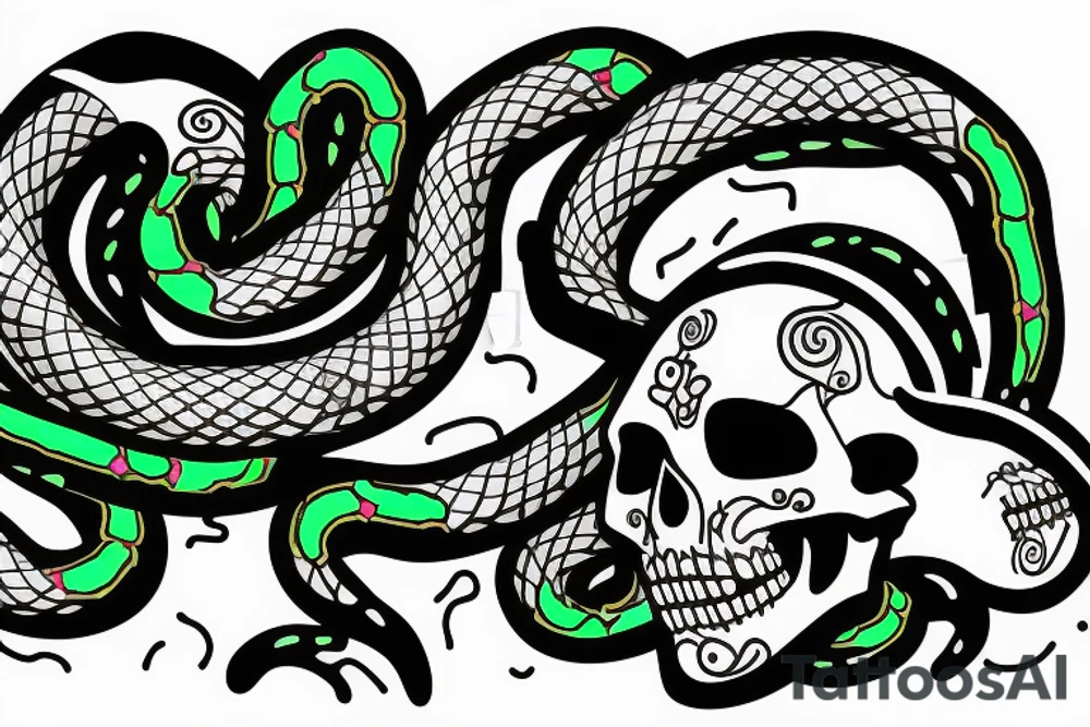 skull with a neon snake on the background tattoo idea